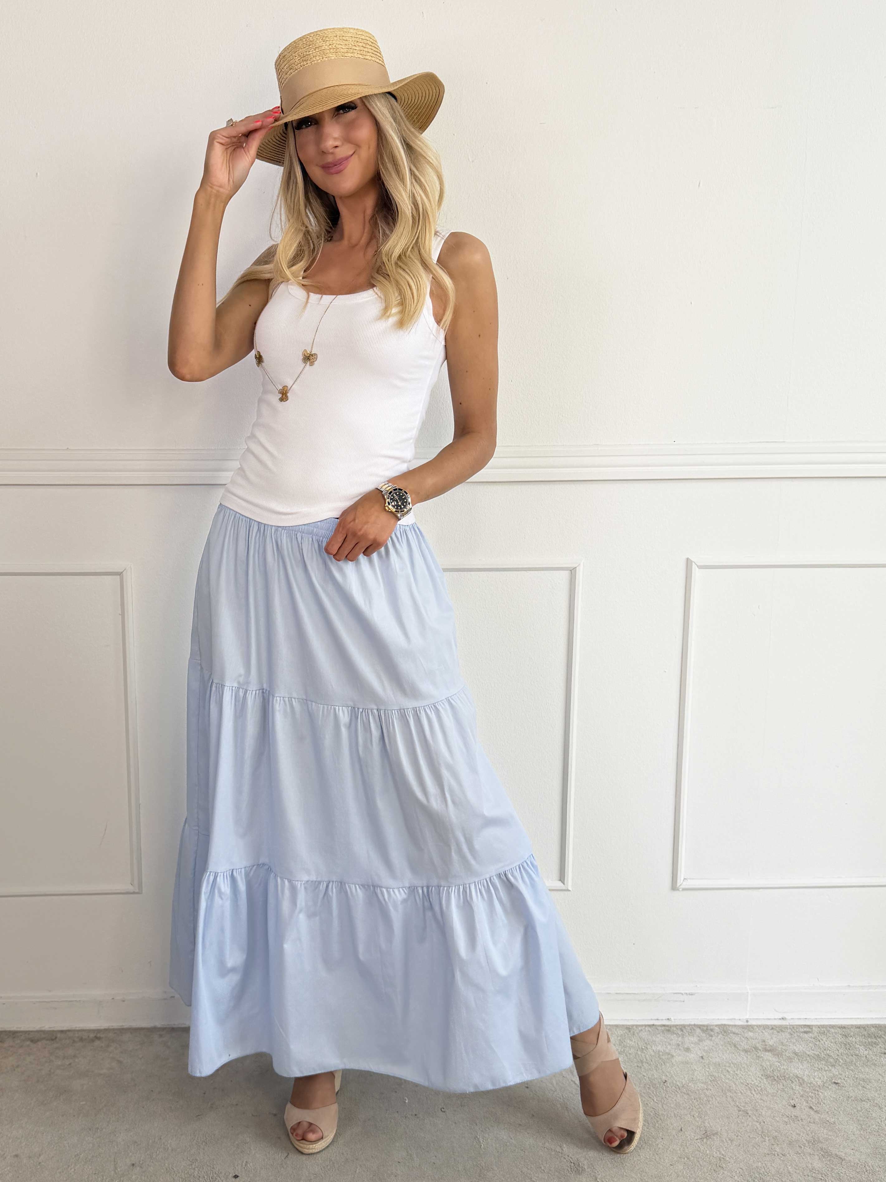 Ariella - Sød lang nederdel i bomuld med lag-på-lag-effekt